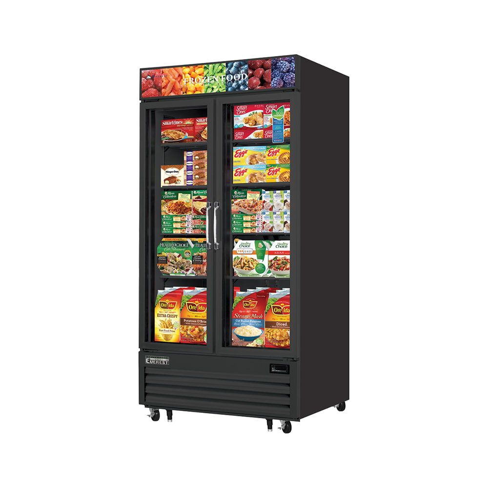 Everest Refrigeration EMGF36B 41" Two Section Display Freezer w/ Swing Door - Bottom Mount Compressor, Black, 115v