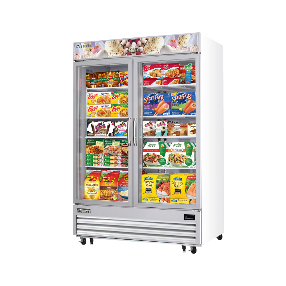 Everest Refrigeration EMGF48 54 3/4" Two Section Display Freezer w/ Swing Door - Bottom Mount Compressor, White, 115v
