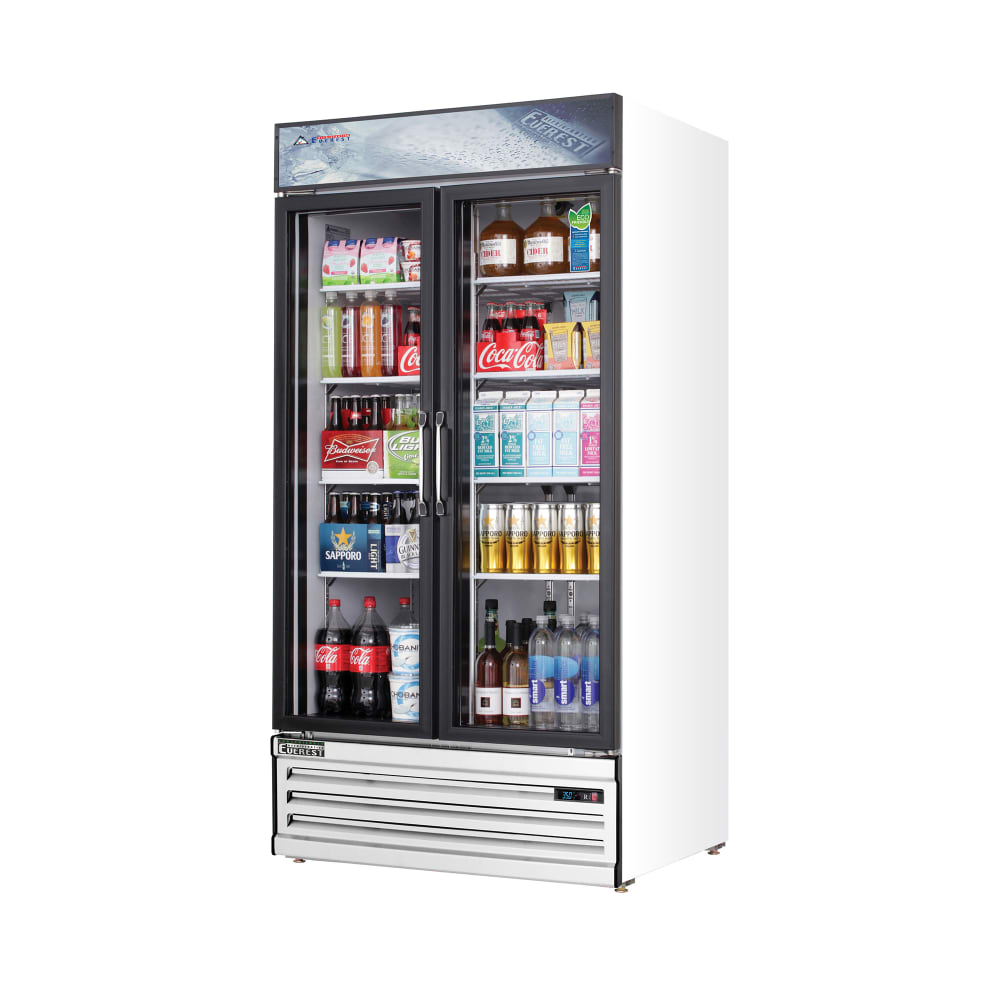 Everest Refrigeration EMSGR33 39 3/8" EM Series Two Section Glass Door Merchandiser - (2) Left/Right Hinge Doors, White, 115v