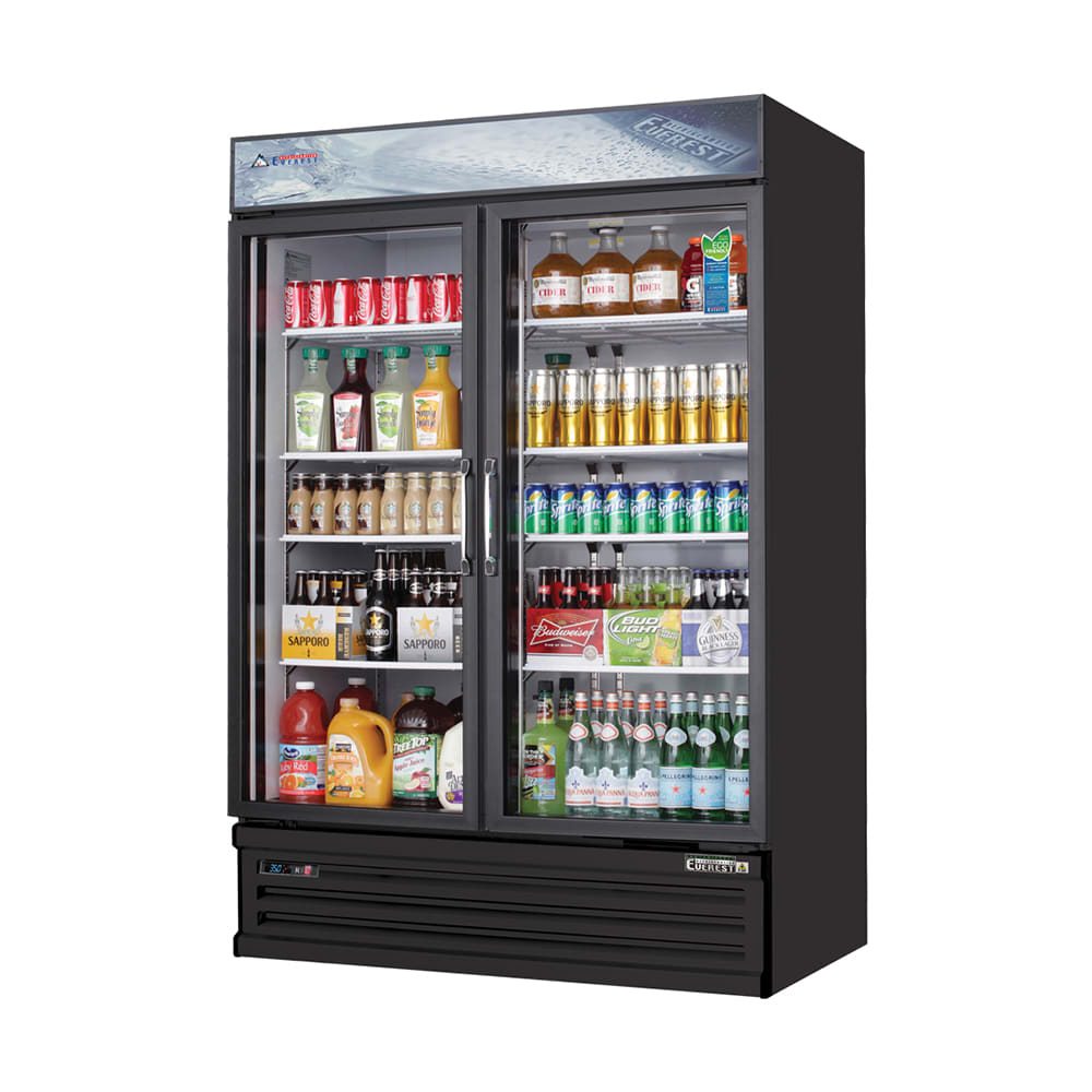Everest Refrigeration EMSGR48B 53 1/8" EM Series Two Section Glass Door Merchandiser - (2) Left/Right Hinge Doors, Black, 115v