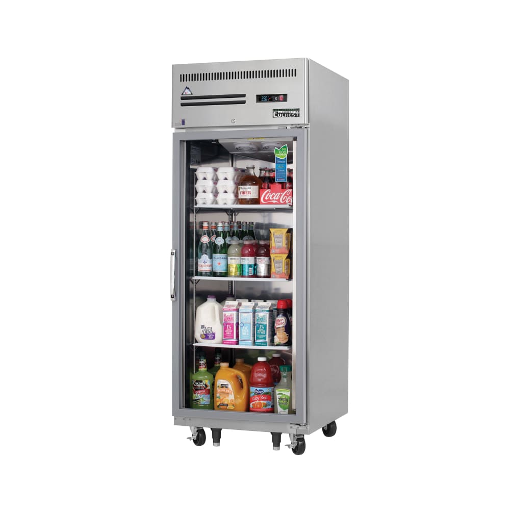Everest Refrigeration ESGR1 29 1/4" One Section Reach In Refrigerator, (1) Right Hinge Glass Door, 115v