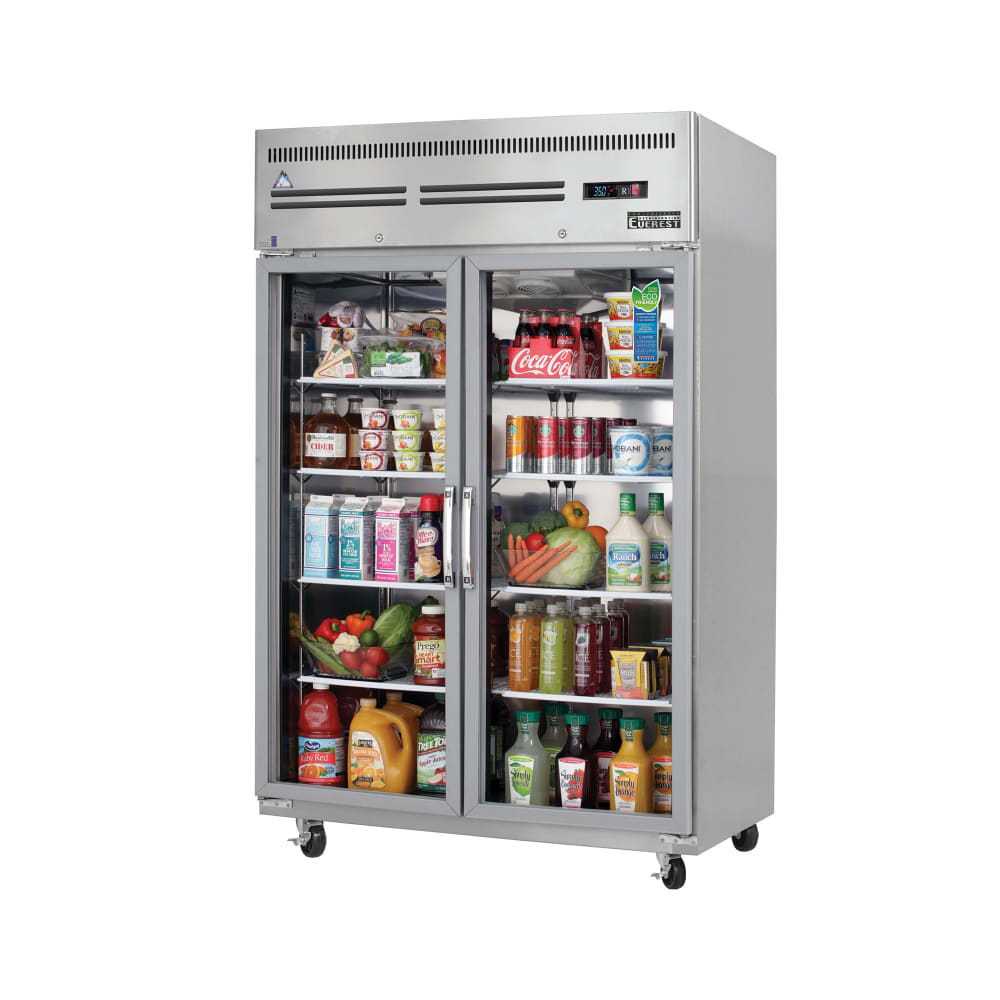 Everest Refrigeration ESGR2 49 5/8" Two Section Reach In Refrigerator, (2) Left/Right Hinge Glass Doors, 115v