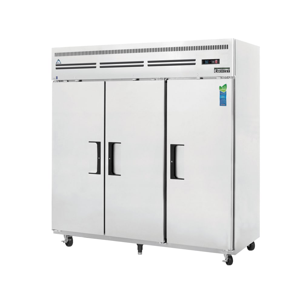 Everest Refrigeration ESR3 74 3/4" Three Section Reach In Refrigerator, (3) Left/Right Hinge Solid Doors, 115v