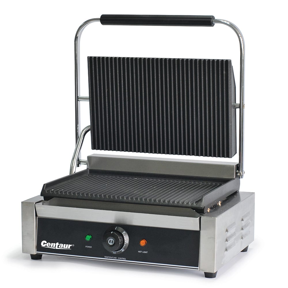 Centaur CEN-PAN10 Single Commercial Panini Press w/ Cast Iron Grooved Plates, 120v