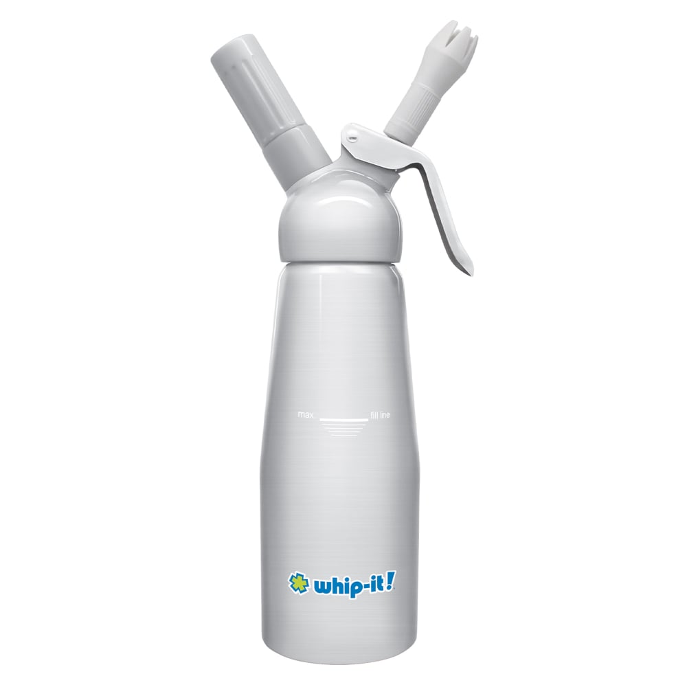 Whip-It! 1/2  Liter Whipped Cream Dispenser w/ 3 Nozzles - Aluminum, Silver (DC-ELEM-H01)