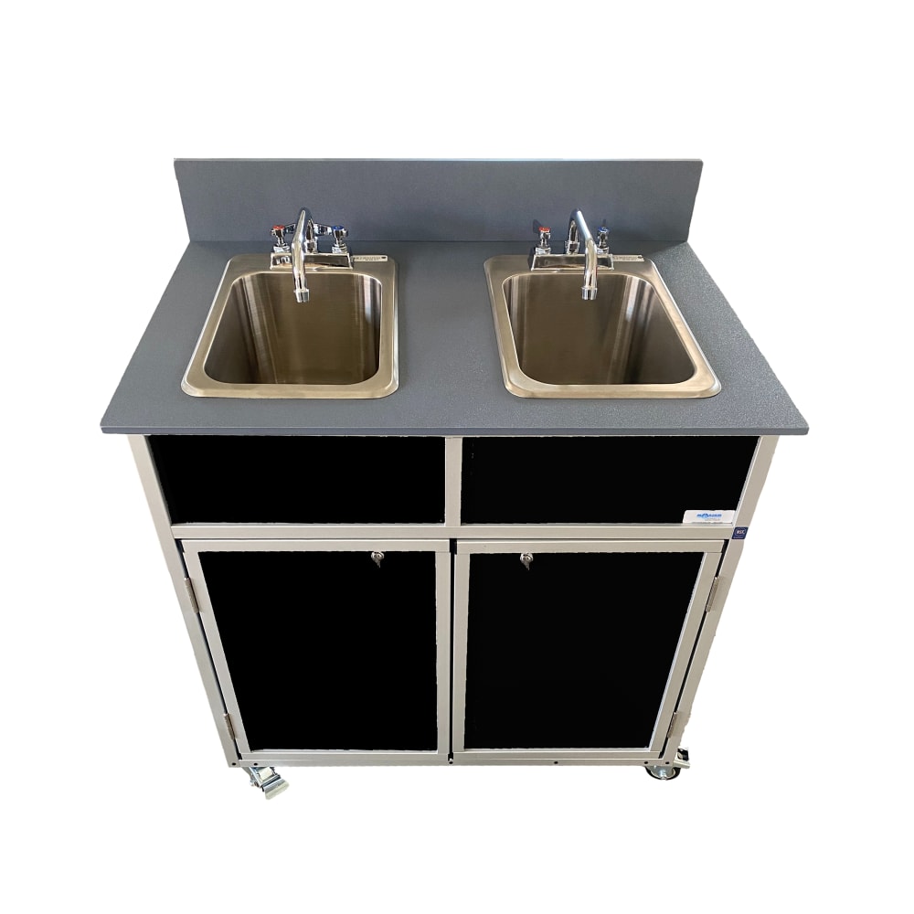 Monsam Enterprises 37 3/4"H Portable Sink w/ (2) 10"D Bowls, Hot & Cold Water (NS-002)