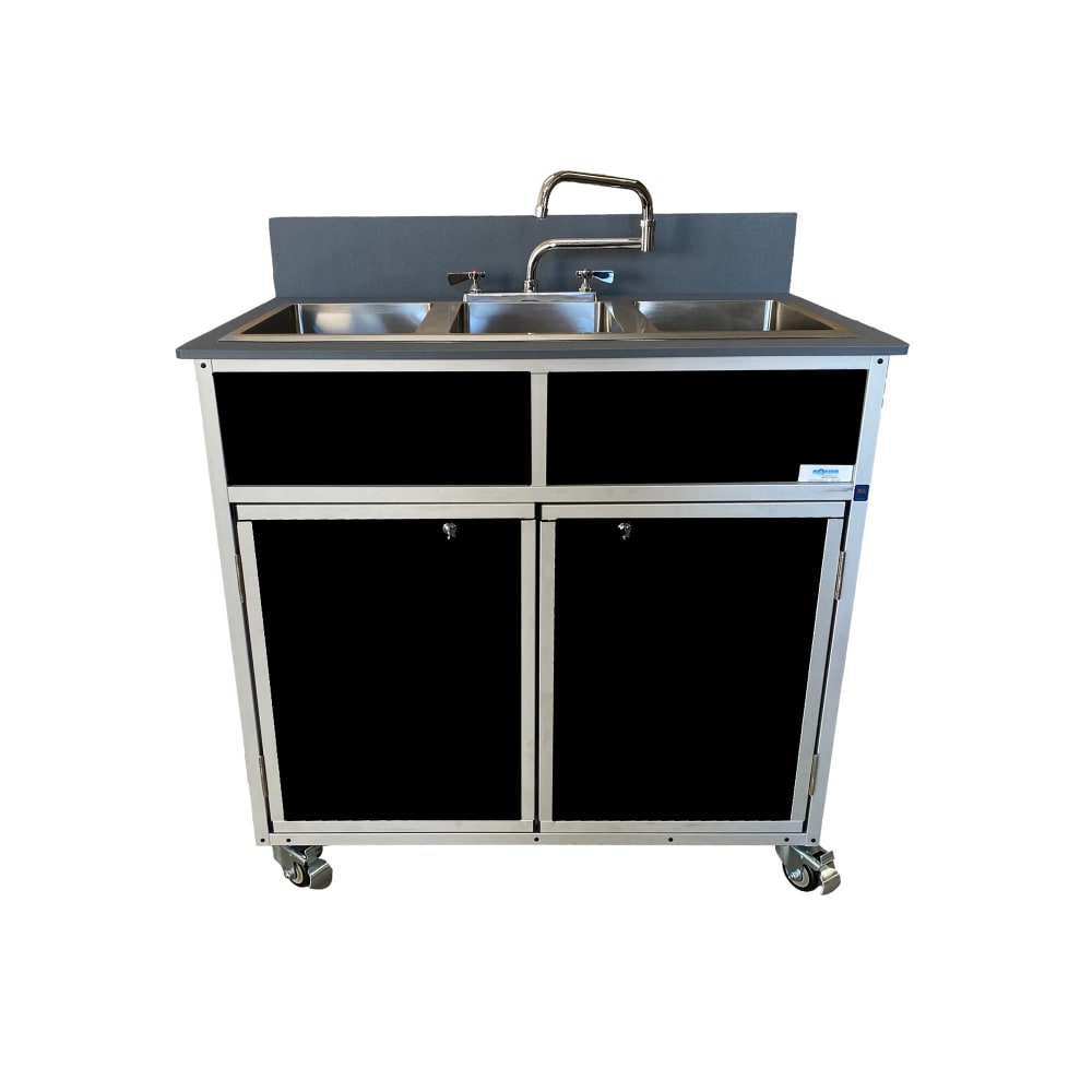 Monsam Enterprises 37 3/4"H Portable Sink w/ (3) 10"D Bowls, Hot & Cold Water (NS-003)