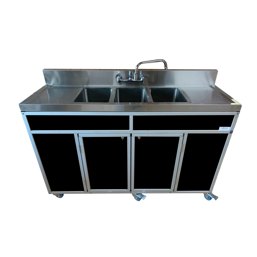 Monsam Enterprises 38"H Portable Sink w/ (3) 10"D Bowls, Hot & Cold Water (NS-003DB)