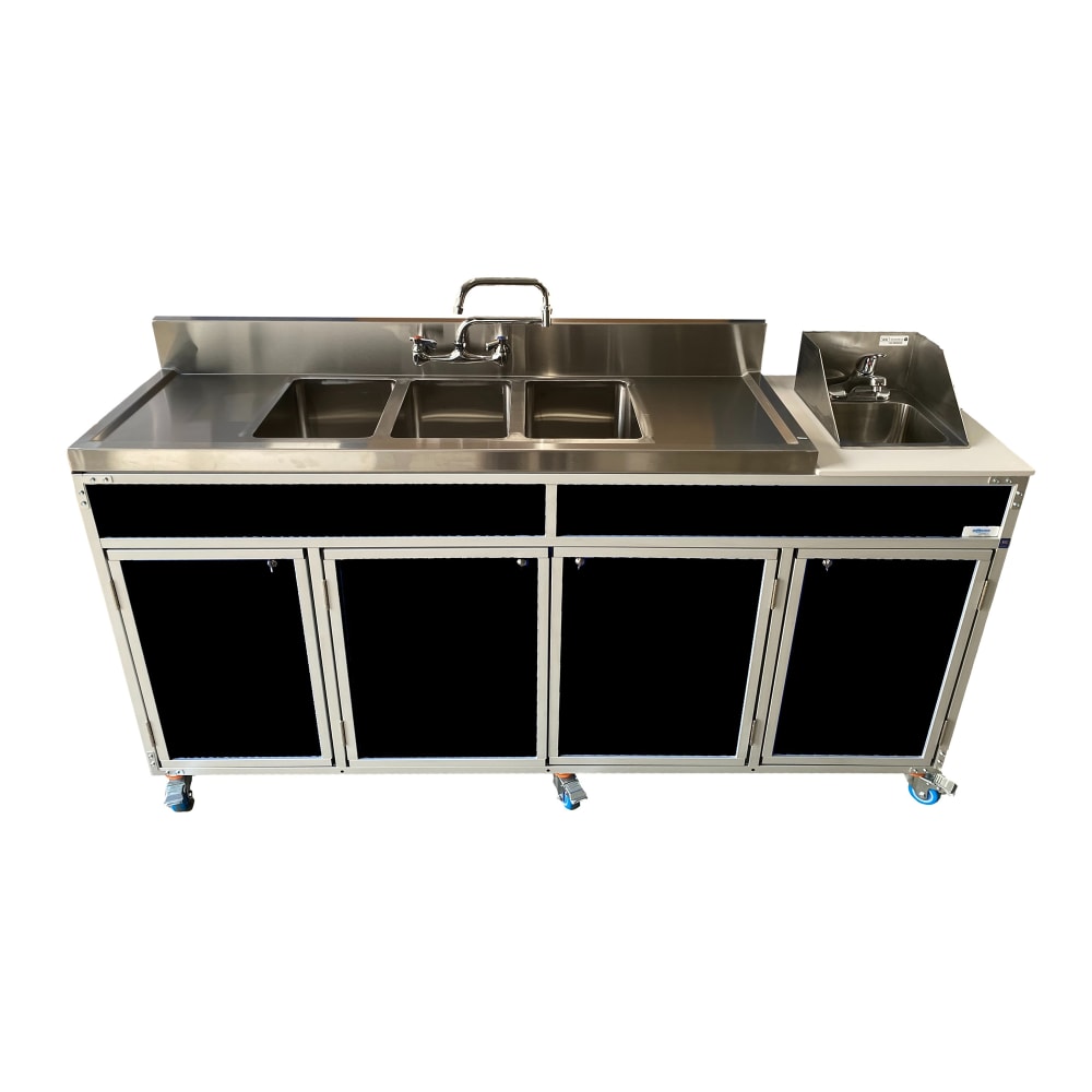 Monsam Enterprises 38"H Portable Sink w/ (1) 5" Bowl & (3) 10"D Bowls, Hot & Cold Water (NS-004DB)