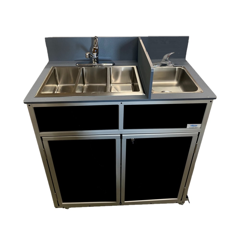 Monsam Enterprises 39 1/2"H Portable Sink w/ (1) 4"D Bowl & (3) 6"D Bowls, Hot & Cold Water (NS-004S)