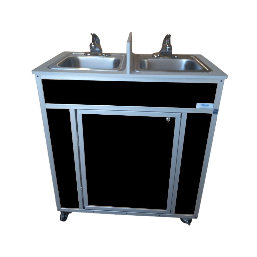 Monsam Enterprises 39 1/2"H Portable Sink w/ (2) 5 1/2"D Bowls, Hot & Cold Water (NS-009D)