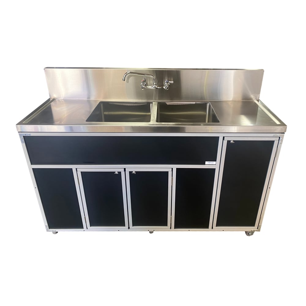 Monsam Enterprises 52 1/4"H Portable Sink w/ (2) 12"D Bowls, Hot & Cold Water (PSE-2002LA)