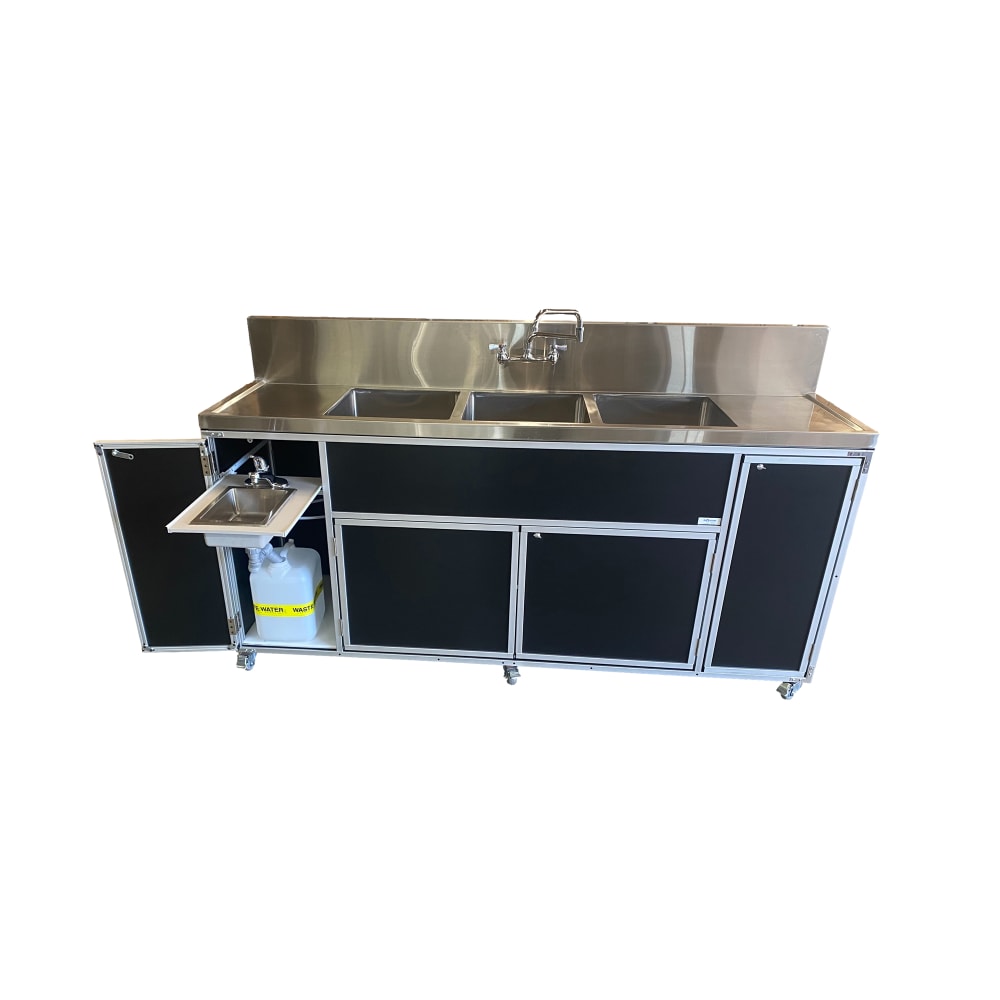 Monsam Enterprises 50 1/4"H Portable Sink w/ (1) 4" Bowl & (3) 12"D Bowls, Hot & Cold Water (PSE-2004LA)