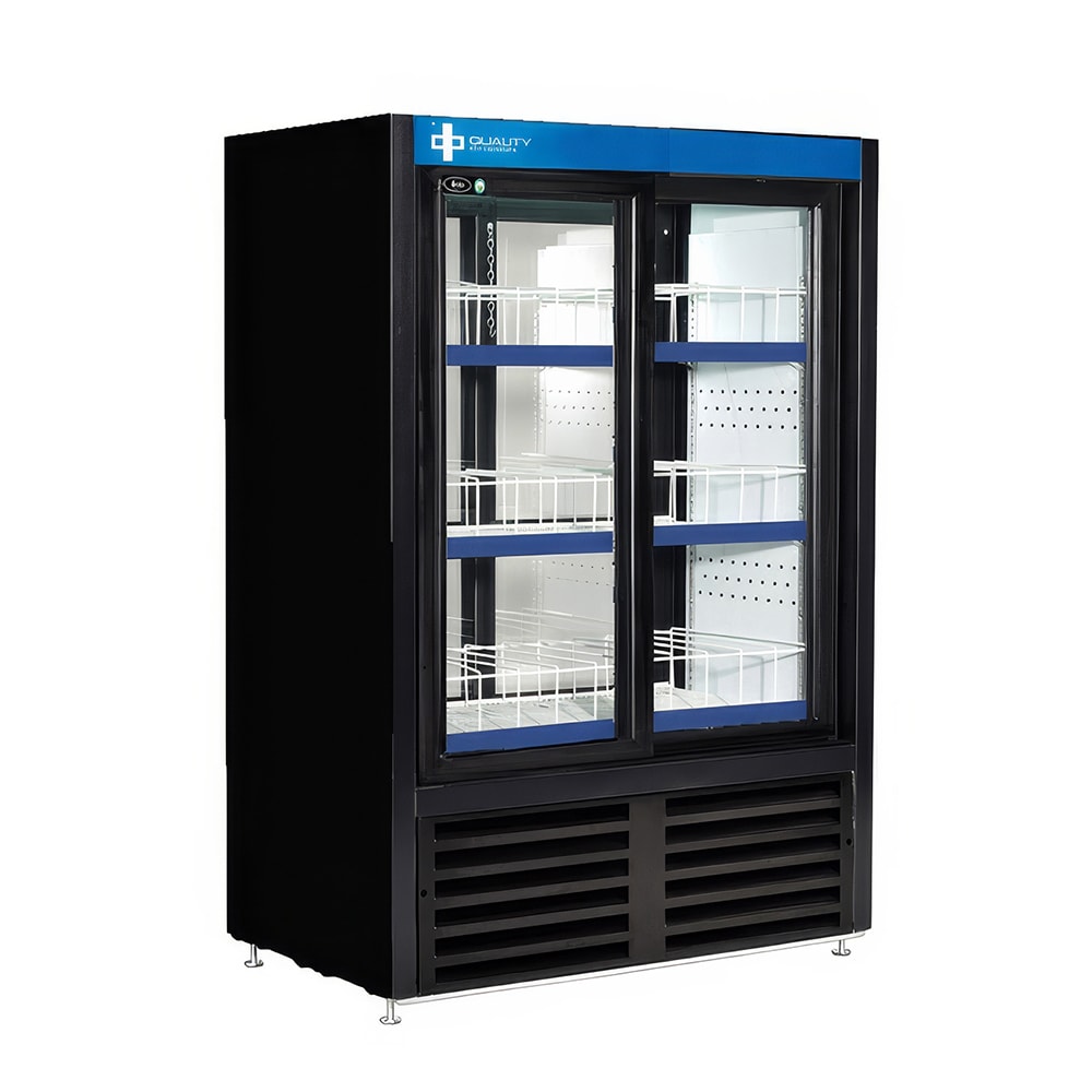 QBD CD3354CPT-HC 39 1/2" Two Section Pass Thru Glass Door Merchandiser - (2) Sliding Doors, Black, 115v