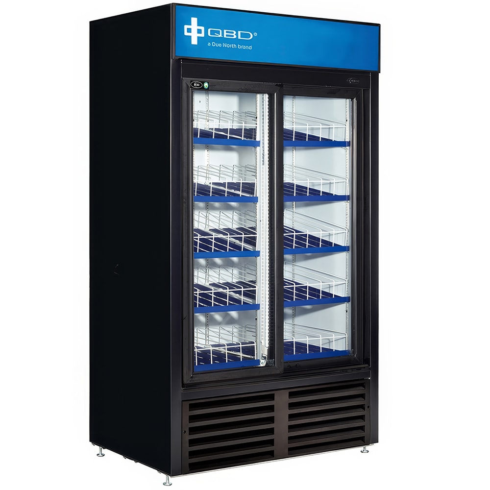 QBD CD34-HC 40 3/8" Two Section Glass Door Merchandiser - (2) Sliding Doors, Black, 115v