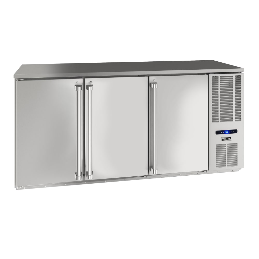 Viking Commercial 72" Bar Refrigerator - 3 Swinging Solid Doors, Silver, 115v (VCBR572-SS01A)