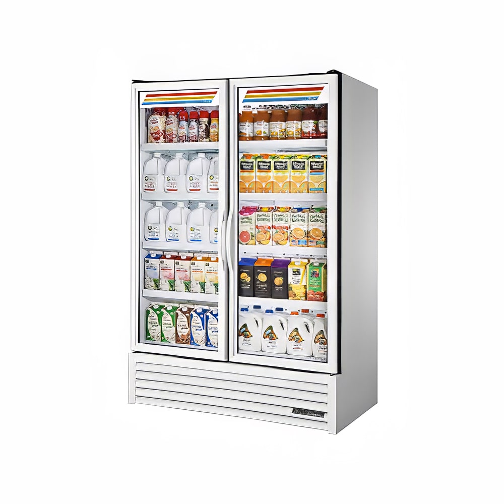 True FLM-54~TSL01 53 7/8" FLM Series Two Section Glass Door Merchandiser - (2) Left/Right Hinge Doors, White, 115v