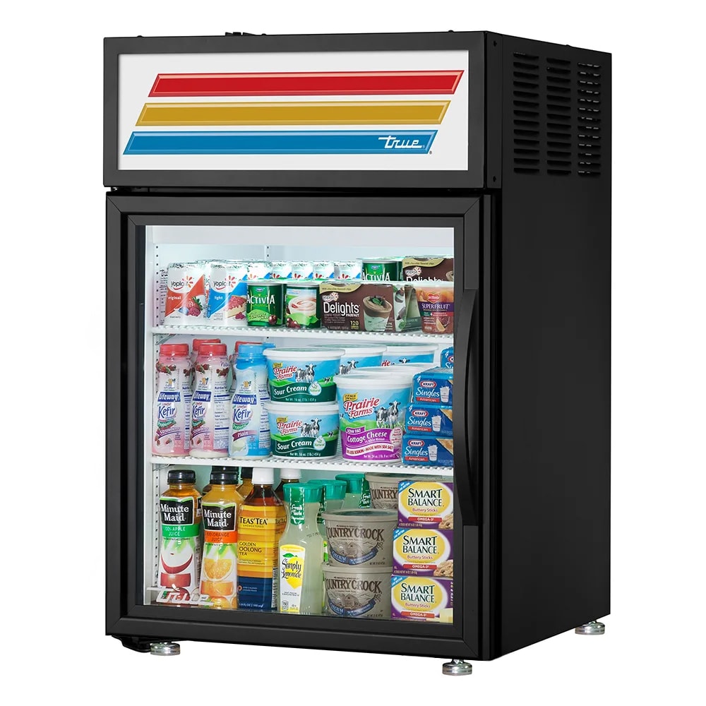True GDM-05-HC~FGD01 24" Countertop Display Refrigerator w/ Front Access - Swing Door, Black, Left Hinge, 115v