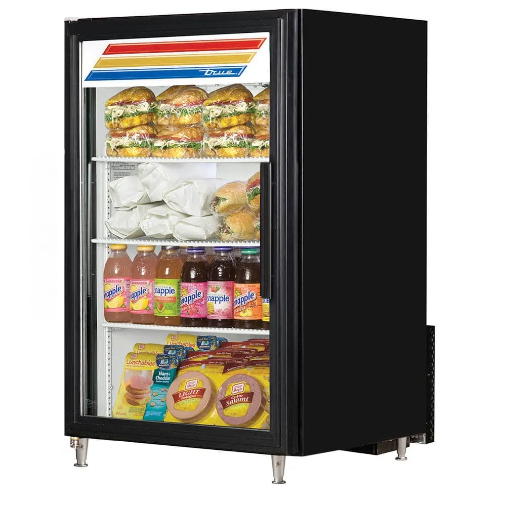 True GDM-07-HC~TSL01 24" Countertop Display Refrigerator w/ Front Access - Swing Door, Black, Left Hinge, 115v