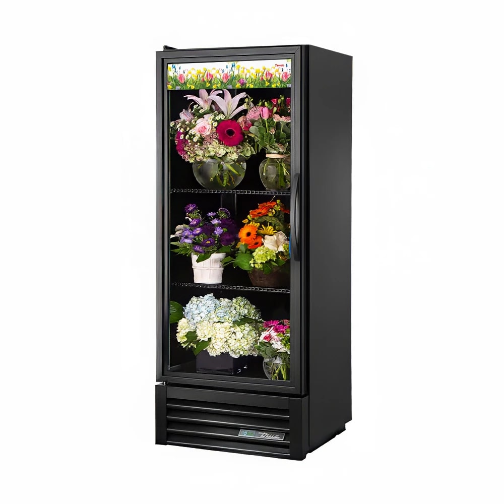True GDM-12FC-HC~TSL01 1 Section Floral Cooler w/ Swinging Door - Black, 115v