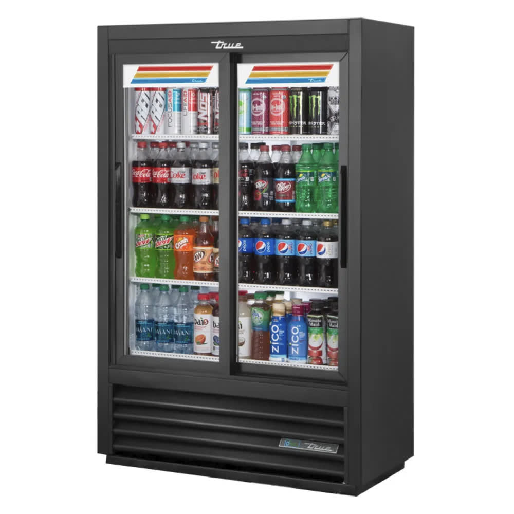 True GDM-33C-60-HC-LD 39 1/2" GDM Series Two Section Glass Door Merchandiser - (2) Sliding Doors, Black, 115v