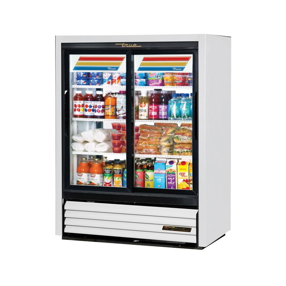 True GDM-33CPT-54-HC-LD 39 1/2" GDM Series Two Section Pass Thru Glass Door Merchandiser - (2) Sliding Doors, White, 115v