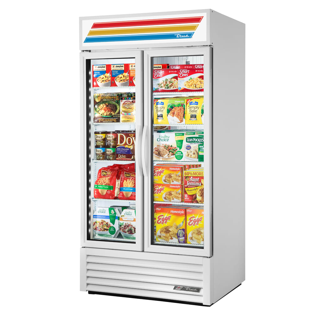 True GDM-35F-HC~TSL01 39 1/2" Two Section Display Freezer w/ Swing Doors - Bottom Mount Compressor, White, 115v