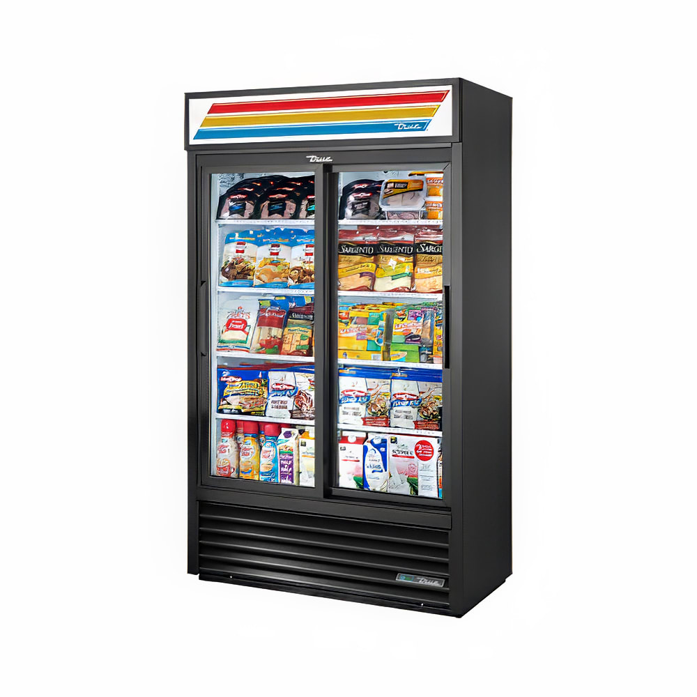 True GDM-41SL-HC-LD 47 1/8" GDM Series Two Section Glass Door Merchandiser - (2) Sliding Doors, Black, 115v