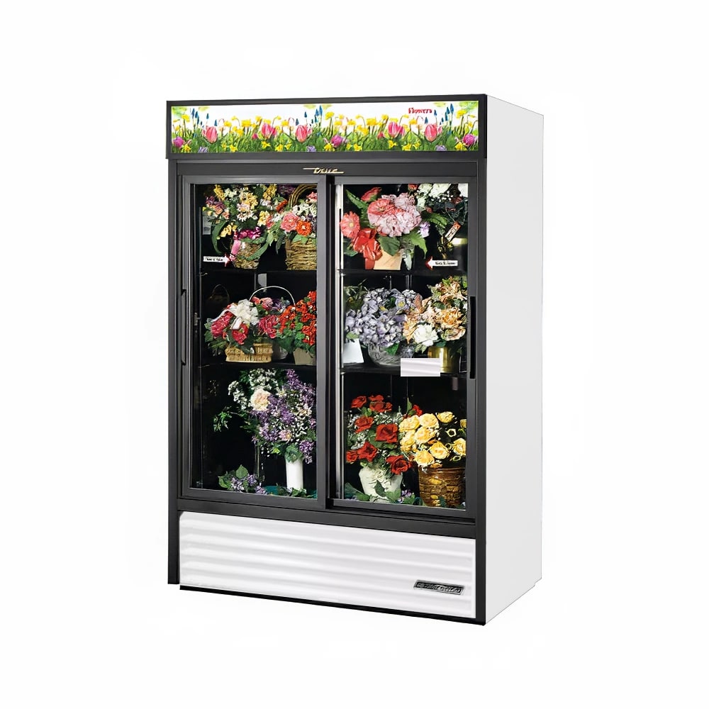 True GDM-47FC-HC-LD 2 Section Floral Cooler w/ Sliding Door - White, 115v