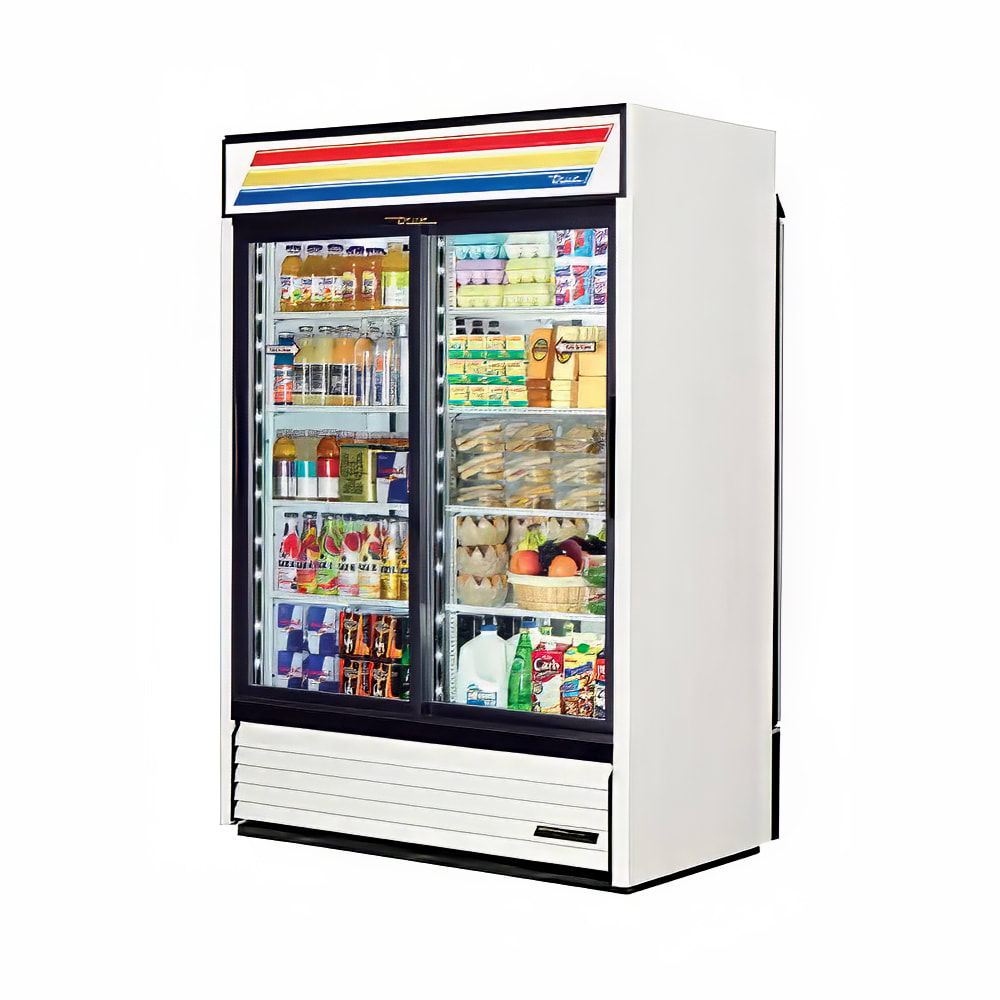 True GDM-47RL-HC-LD 54 1/8" GDM Series Two Section Pass Thru Glass Door Merchandiser - (2) Sliding Doors, White, 115v