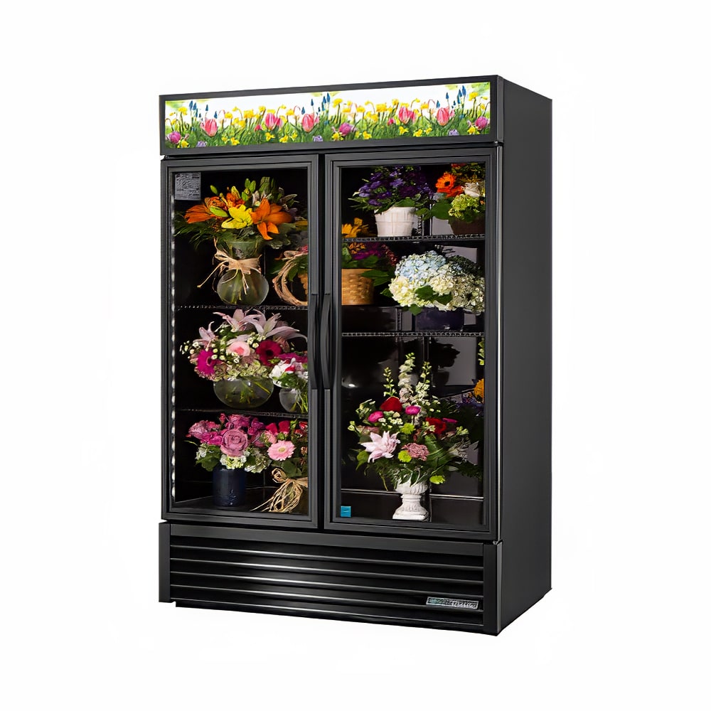 True GDM-49FC-HC~TSL01 2 Section Floral Cooler w/ Swinging Door - Black, 115v