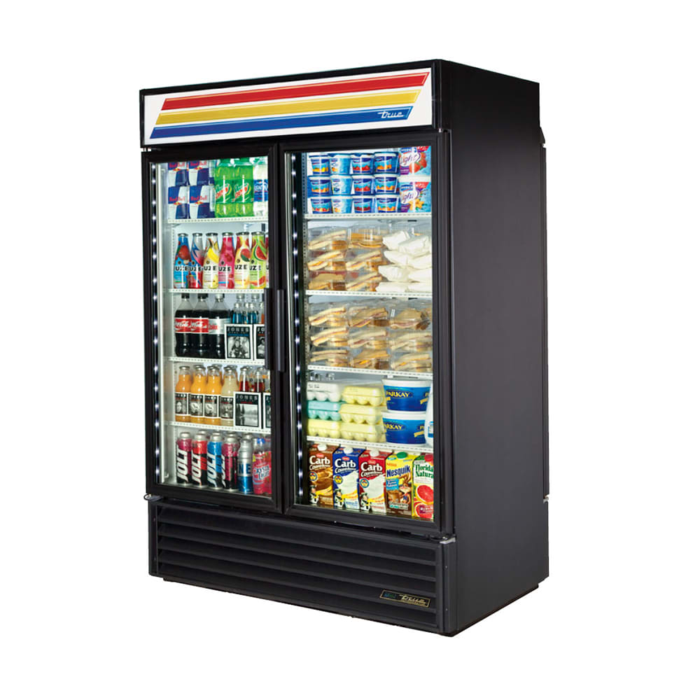 True GDM-49RL-HC~TSL01 54 1/8" GDM Series Two Section Glass Door Merchandiser - (2) Left/Right Hinge Doors, Black, 115v