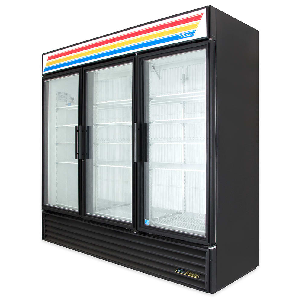 True GDM-72F-HC~TSL01 78" Three Section Display Freezer w/ Swing Doors - Bottom Mount Compressor, Black, 115v