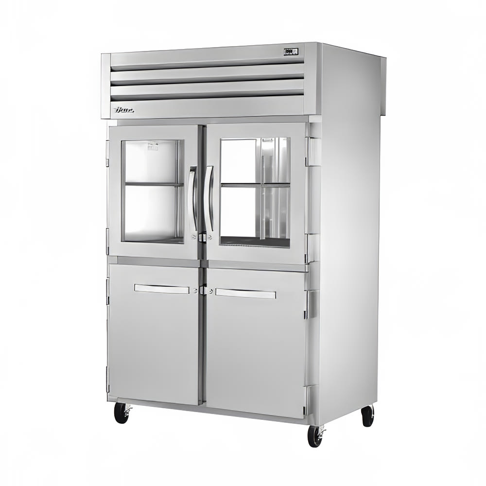 True STG2RPT-2HG/2HS-2G-HC 52 3/5" Two Section Pass Thru Refrigerator, (4) Glass Doors, (2) Solid Doors, Left/Right Hinge, 115v