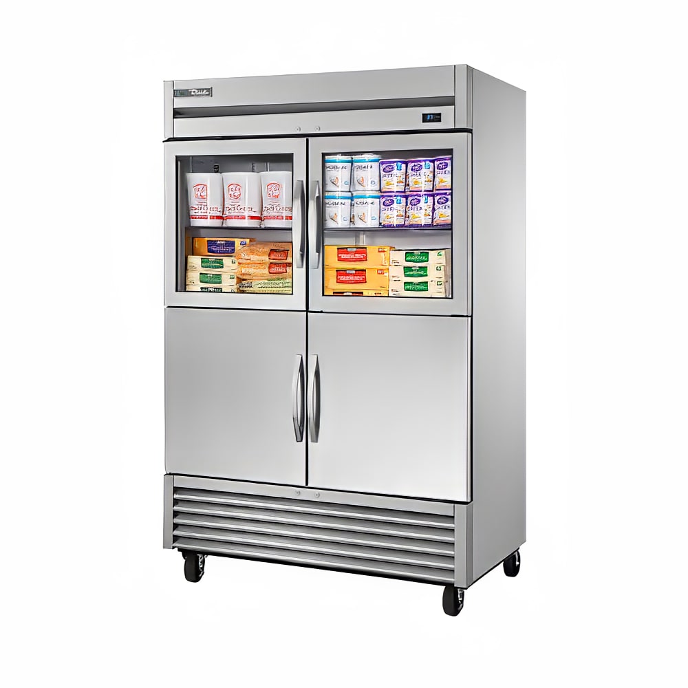 True T-49-2-G-2-HC~FGD01 54 1/10" Two Section Reach In Refrigerator, (2) Glass Doors, (2) Solid Doors, Left/Right Hinge, 115v