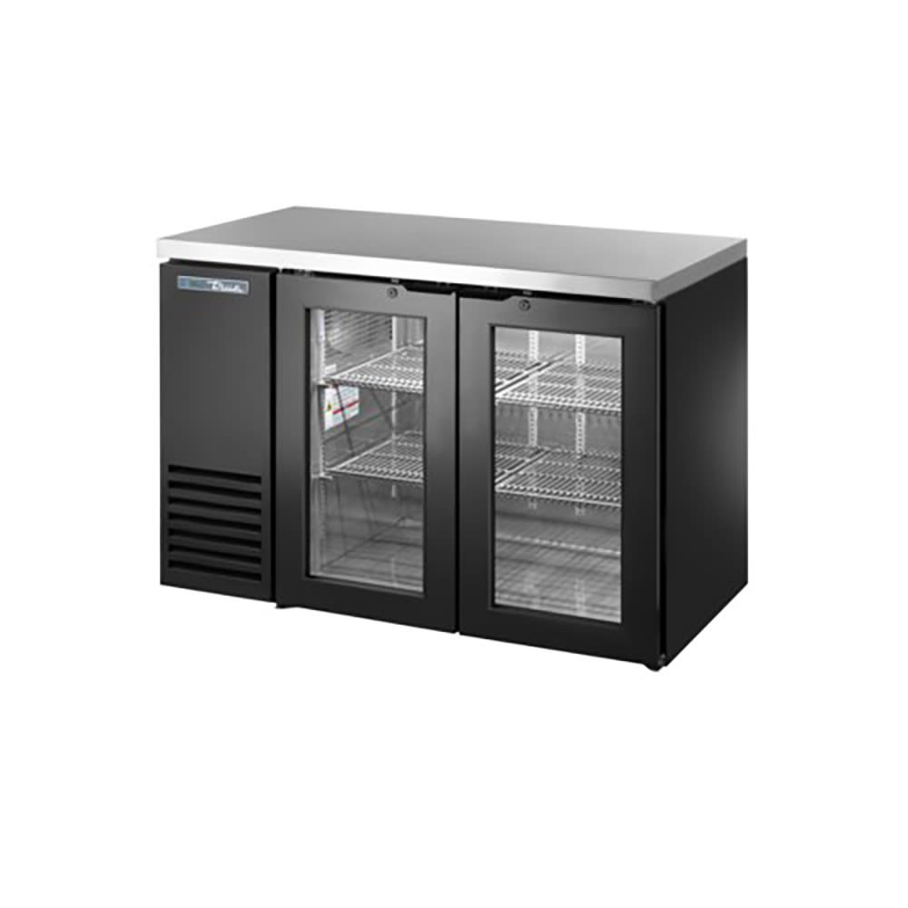 True TBB24-48-2G-Z1-SFT-B-1 48 1/8" Bar Refrigerator - 2 Swinging Glass Doors, Black, 115v