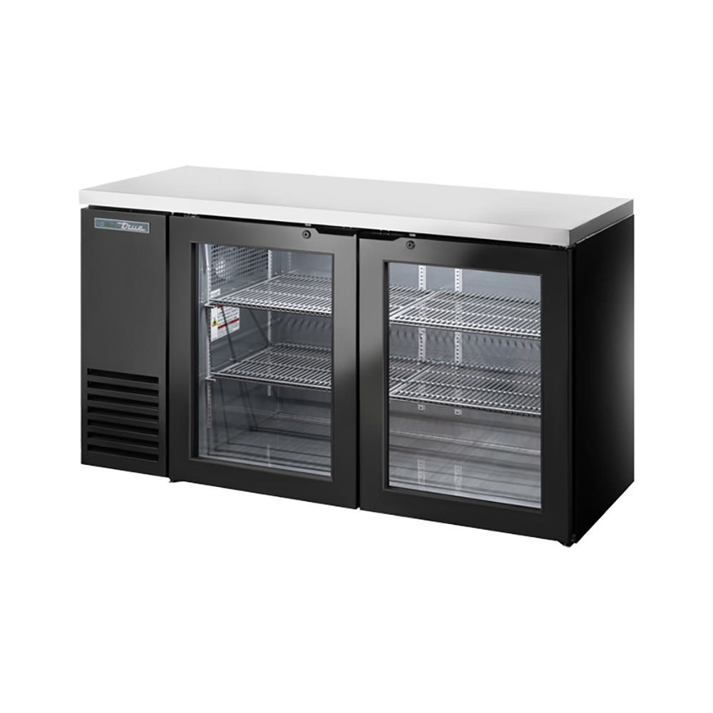 True TBB24-60-2G-Z1-SFT-B-1 60 1/8" Bar Refrigerator - 2 Swinging Glass Doors, Black, 115v