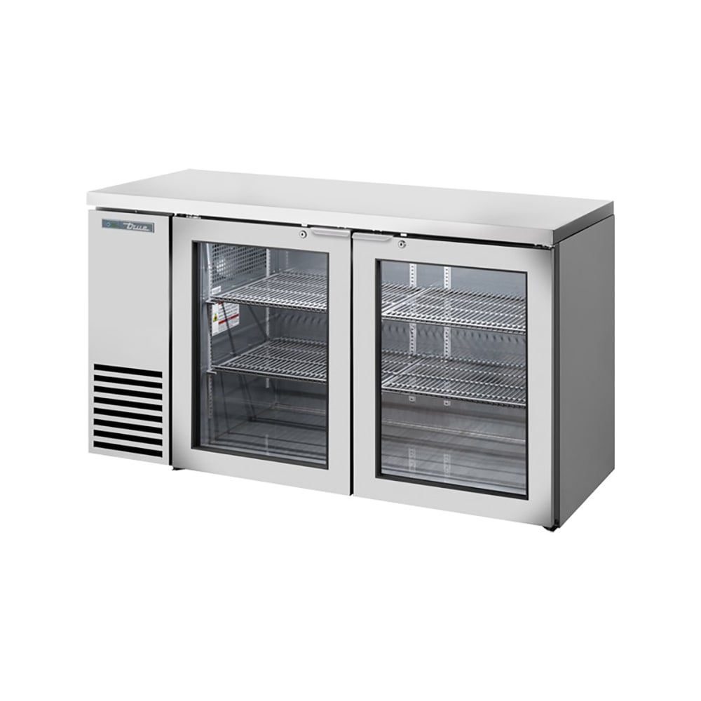 True TBB24-60-2G-Z1-SFT-S-1 60 1/8" Bar Refrigerator - 2 Swinging Glass Doors, Stainless, 115v