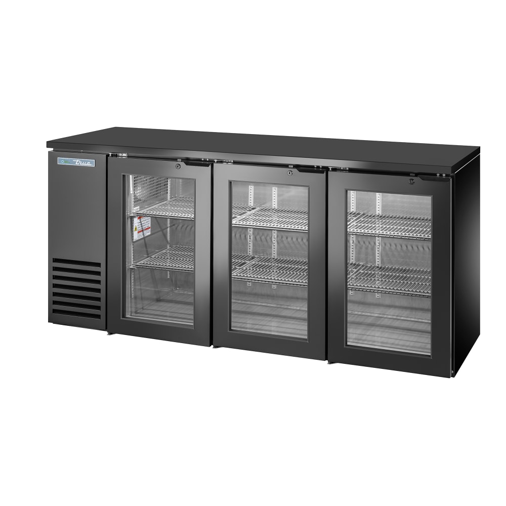 True TBB24-72-3G-Z1-BST-B-1 72 1/8" Bar Refrigerator - 3 Swinging Solid Doors, Black, 115v