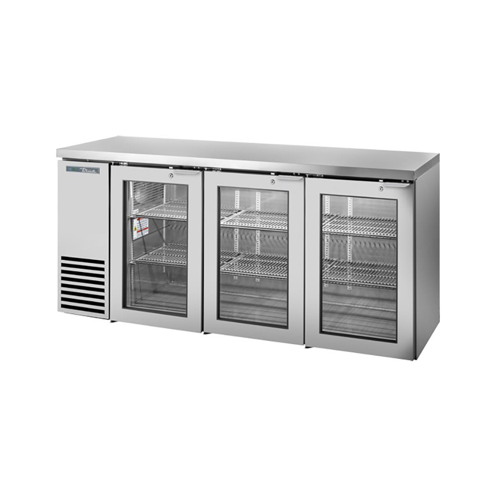 True TBB24-72-3G-Z1-SFT-S-1 72 1/8" Bar Refrigerator - 3 Swinging Glass Doors, Stainless, 115v