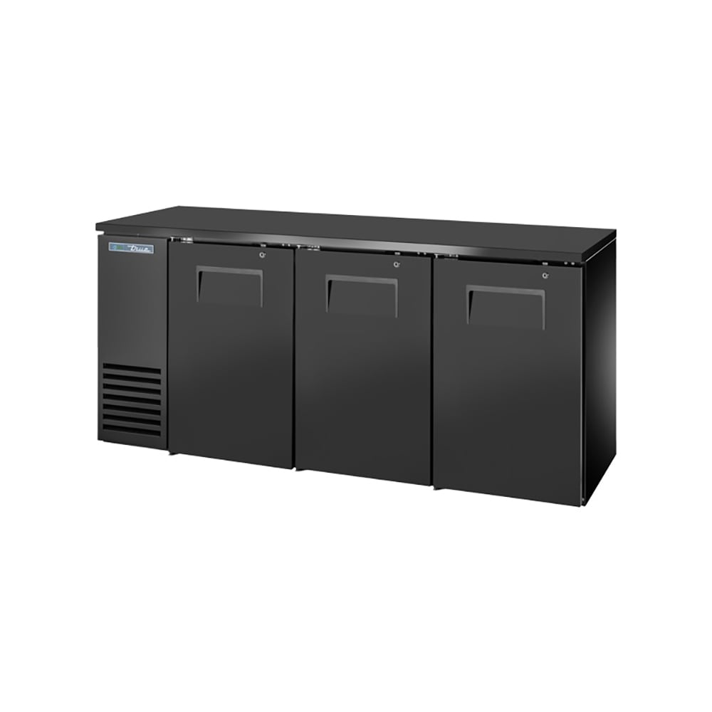 True TBB24-72-3S-Z1-BST-B-1 72 1/8" Bar Refrigerator - 3 Swinging Solid Doors, Black, 115v