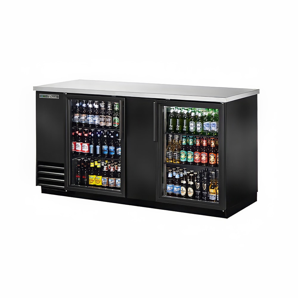 True TBB-3G-HC-LD 69" Bar Refrigerator - 2 Swinging Glass Doors, Black, 115v