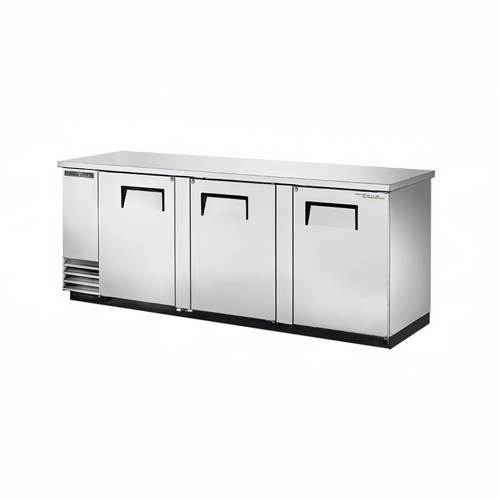 True TBB-4-S-HC 90 3/8" Bar Refrigerator - 3 Swinging Solid Doors, Stainless, 115v