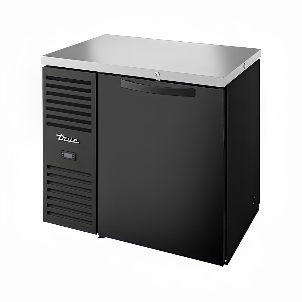 True TBR36-PTSZ1-L-B-S-S-1 36" Bar Refrigerator - 1 Swinging Solid Door, Black, 115v