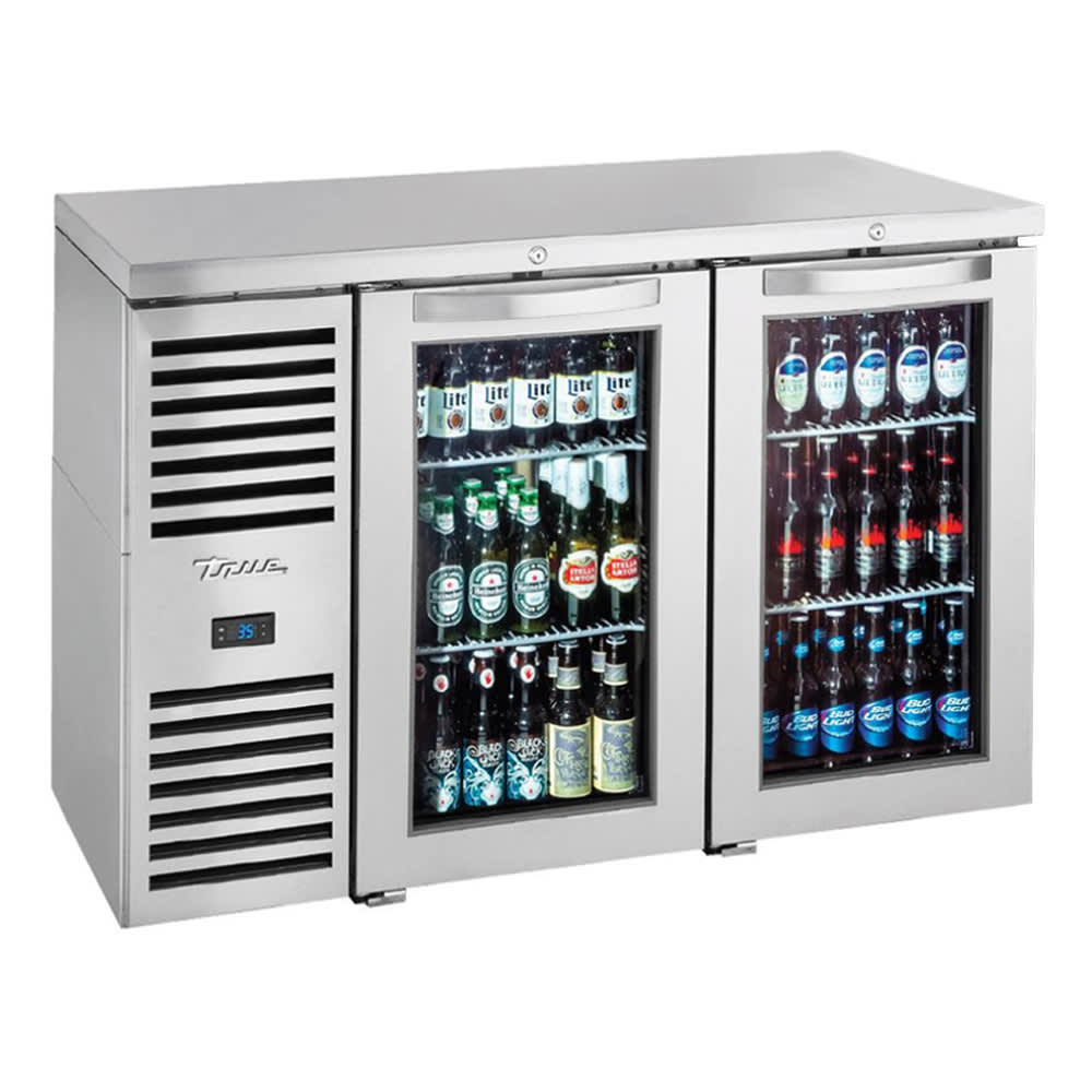 True TBR48-RISZ1-L-S-GG-1 48" Bar Refrigerator - Swinging Glass Doors, Stainless, 115v