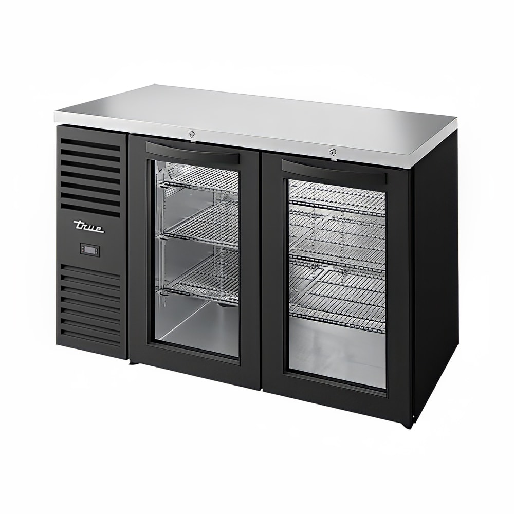 True TBR52-RISZ1-L-B-GG-1 52" Bar Refrigerator - Swinging Glass Doors, Black, 115v