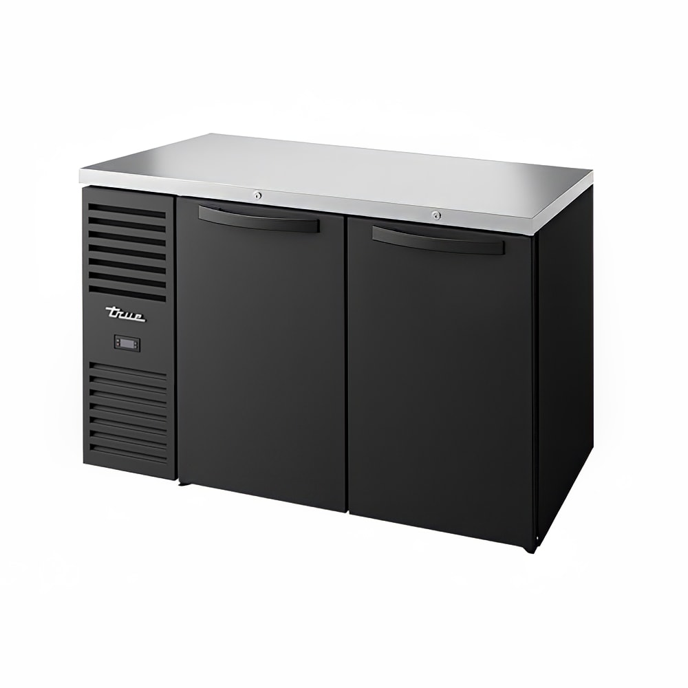 True TBR52-RISZ1-L-B-SS-1 52" Bar Refrigerator - Swinging Solid Doors, Black, 115v