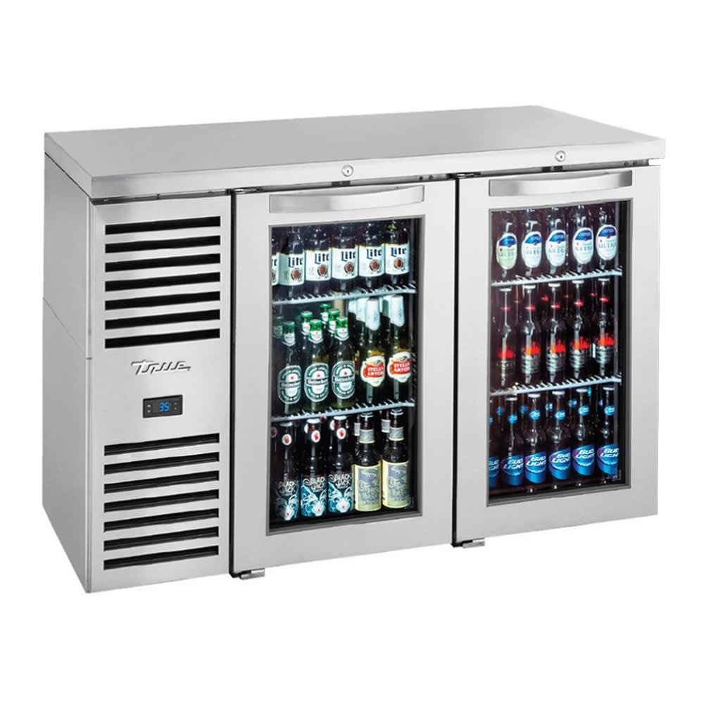 True TBR52-RISZ1-L-S-GG-1 52" Bar Refrigerator - Swinging Glass Doors, Stainless, 115v