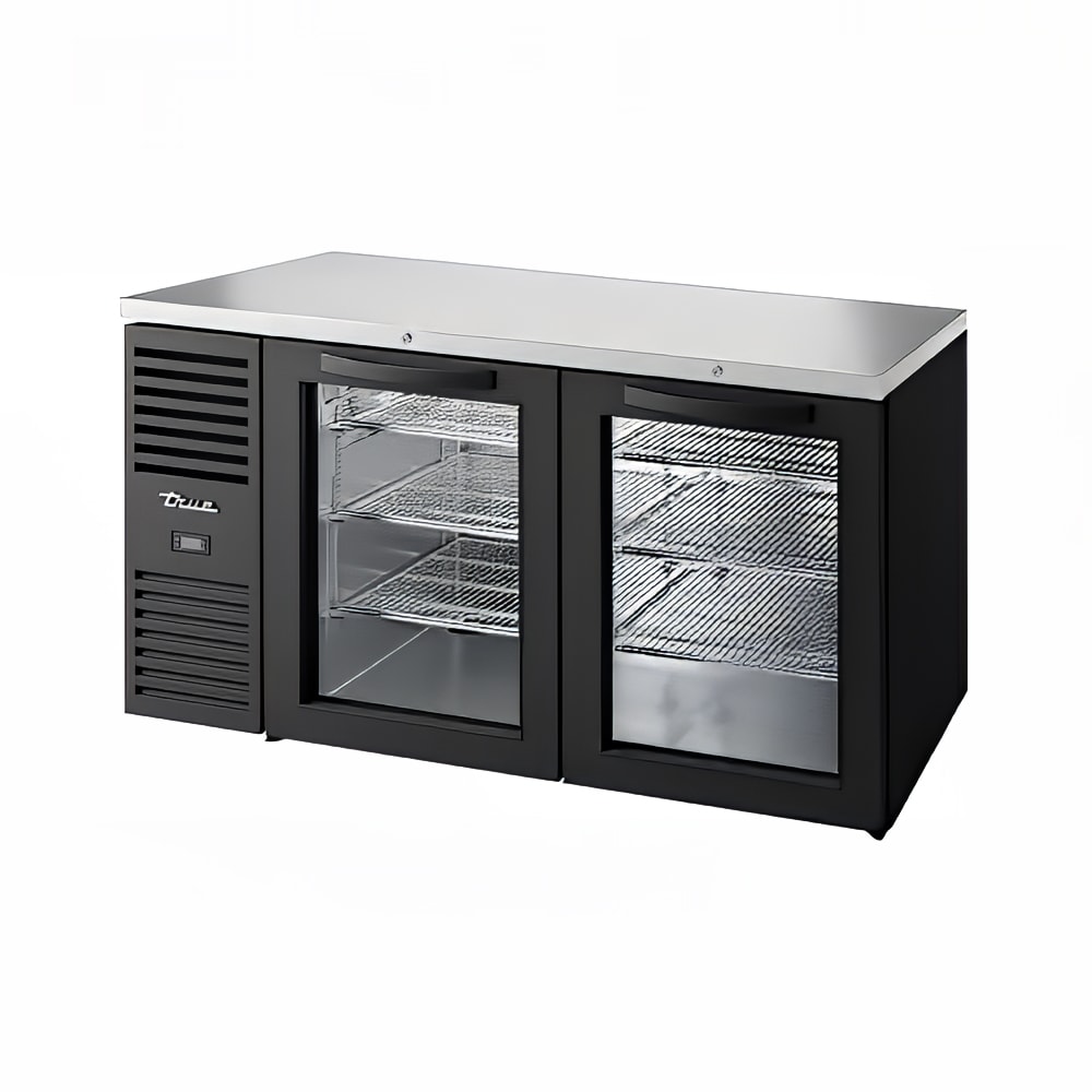 True TBR60-RISZ1-L-B-GG-1 60" Bar Refrigerator - Swinging Glass Doors, Black, 115v