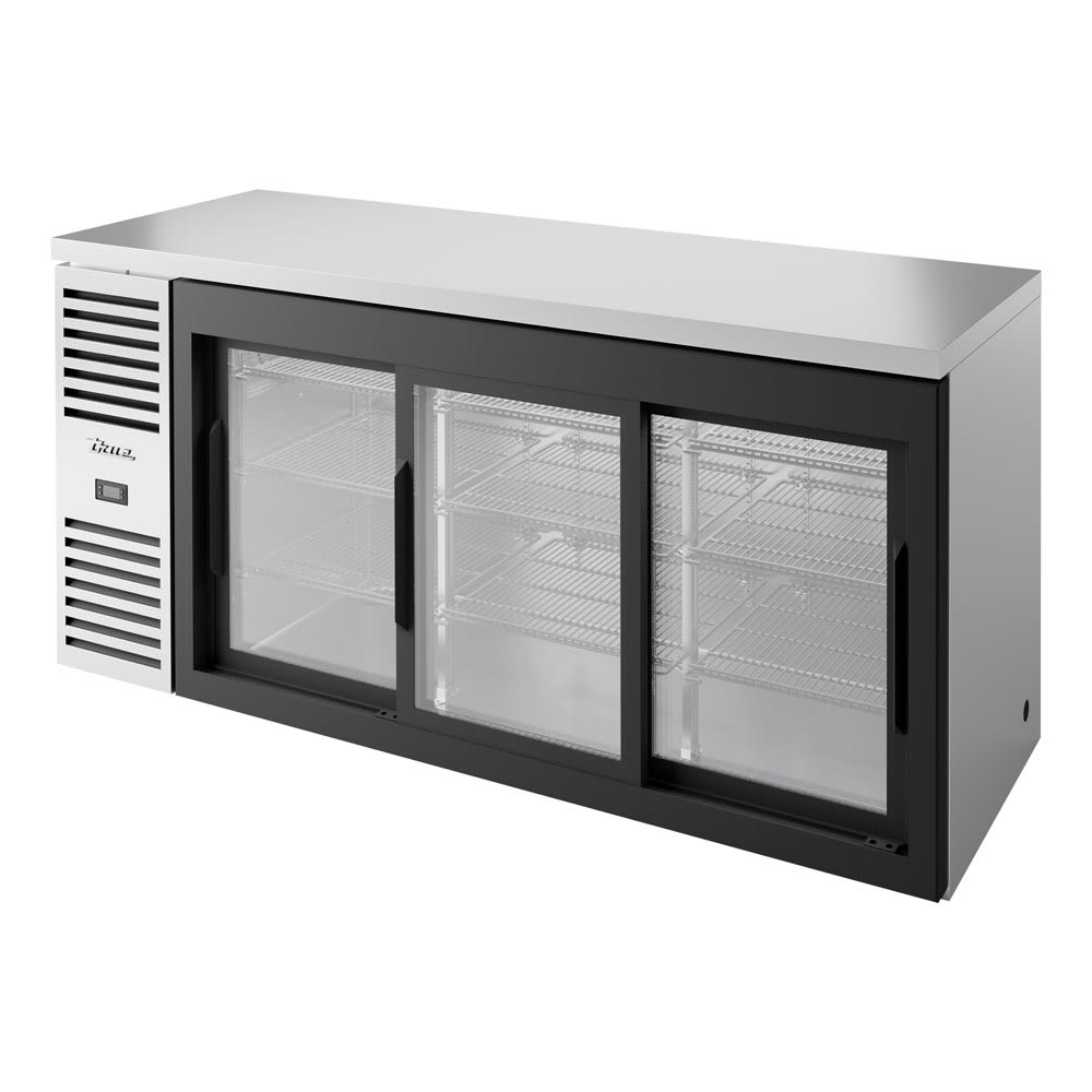 True TBR72-RISZ1-L-S-111-1 72" Bar Refrigerator - Sliding Glass Doors, Stainless, 115v